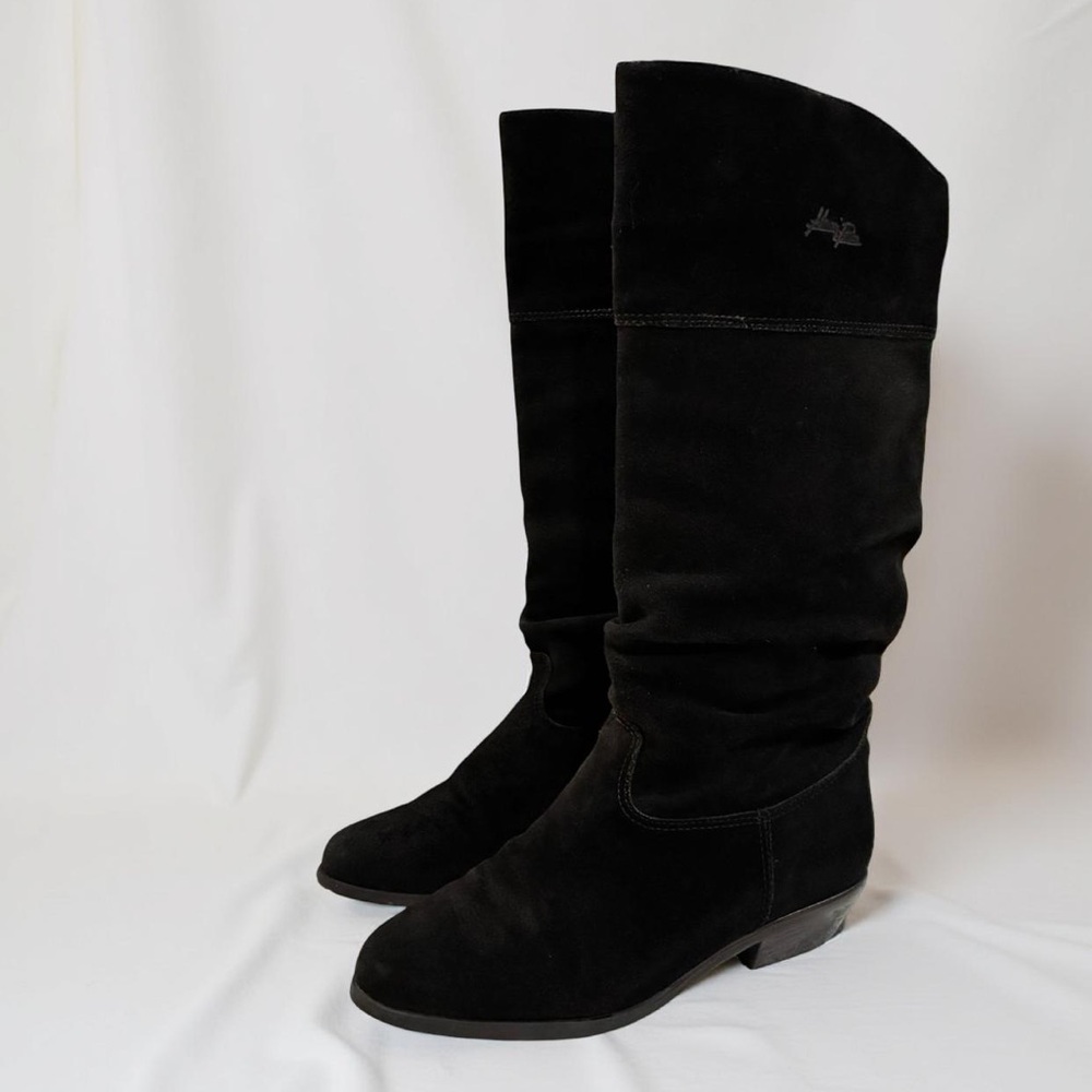 [7] HENRI PIERRE Boots Vintage Suede Leather Slouch 90s 1” heel knee high